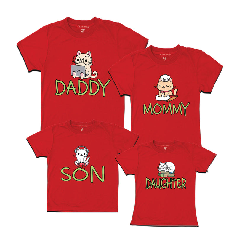 DADDY MOMMY SON DAUGHTER CUTE CATS FAMILY T SHIRTS