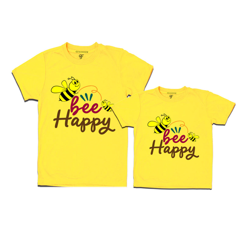 Bee happy dad son teeshirts
