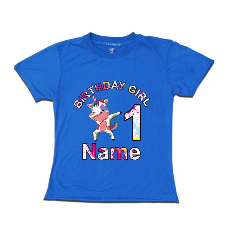 Birthday Girl t shirts with unicorn print and name customized for 1st year