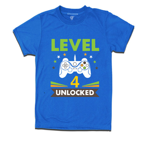 Level 4 Unlocked gamer t-shirts for 4 year old birthday
