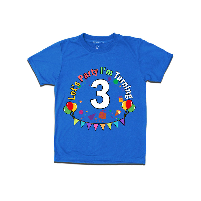 Let's party i'm turning 3 festive birthday t shirts