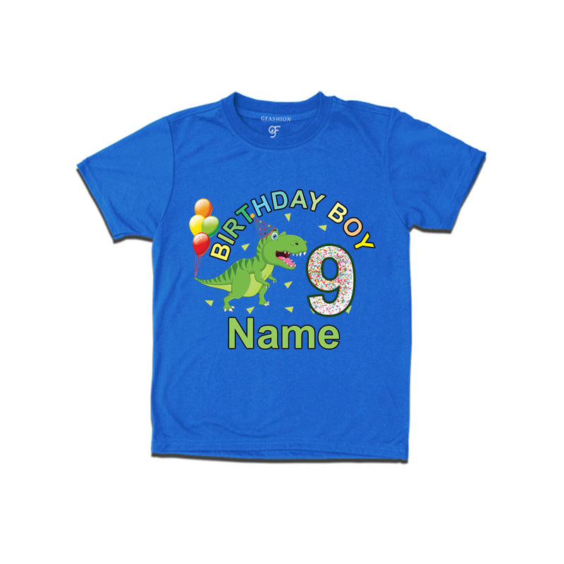 Birthday boy t shirts with dinosaur print and name customized for 9th year