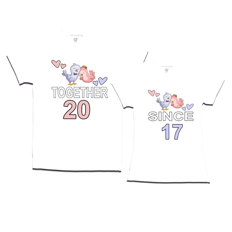 Together since 2017 Couple t-shirts for anniversary with cute love birds