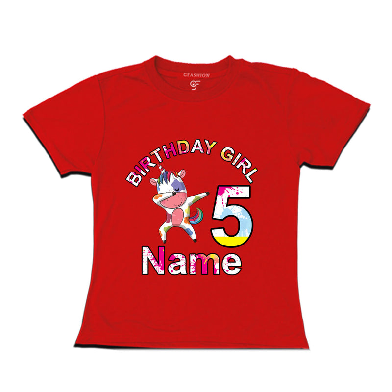 Birthday Girl t shirts with unicorn print and name customized for 5th year