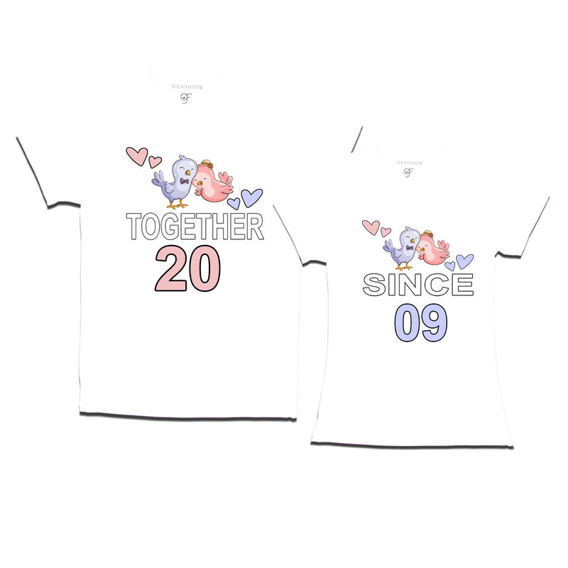 Together since 2009 Couple t-shirts for anniversary with cute love birds