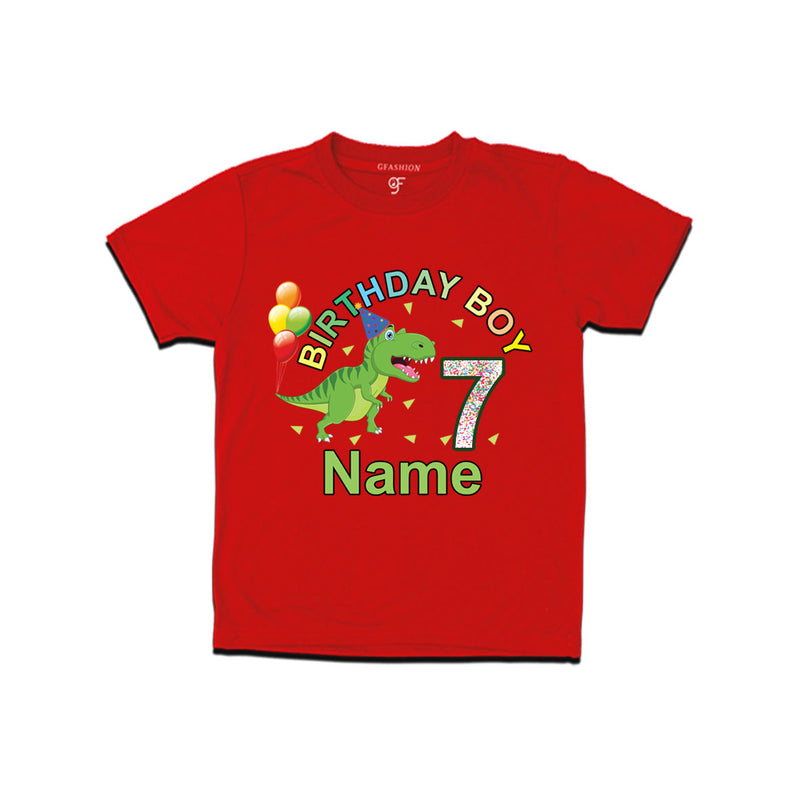Birthday boy t shirts with dinosaur print and name customized for 7th year