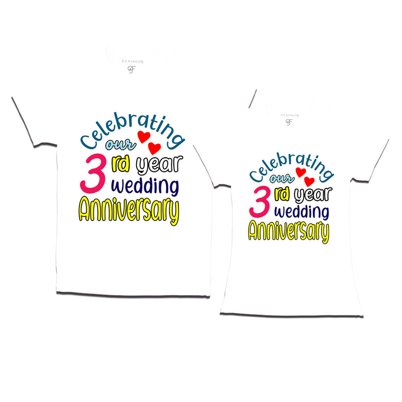 celebrating our 3rd year wedding anniversary couple t-shirts