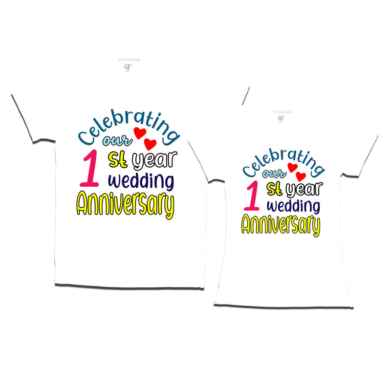 celebrating our 1st year wedding anniversary couple t-shirts