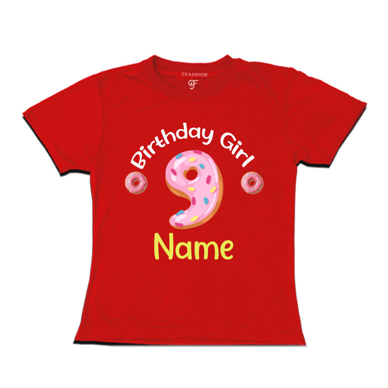 Donut Birthday girl t shirts with name customized for 9th birthday