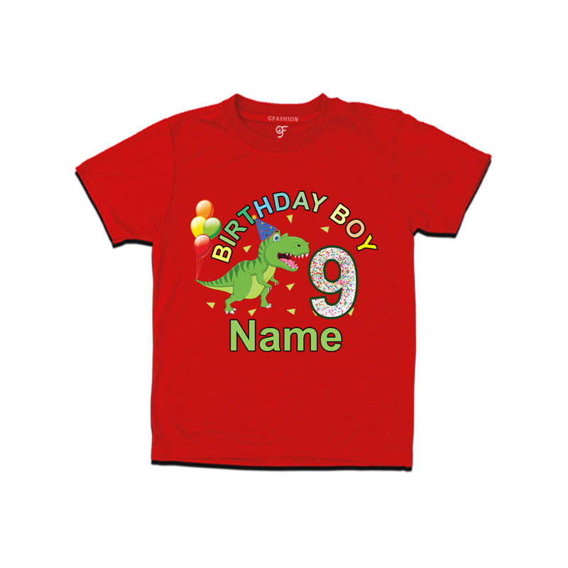 Birthday boy t shirts with dinosaur print and name customized for 9th year