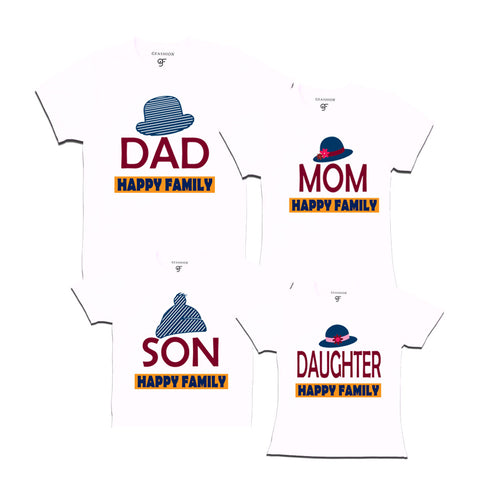 DAD MOM SON DAUGHTER HAPPY FAMILY WITH HATS PRINT FAMILY T SHIRTS