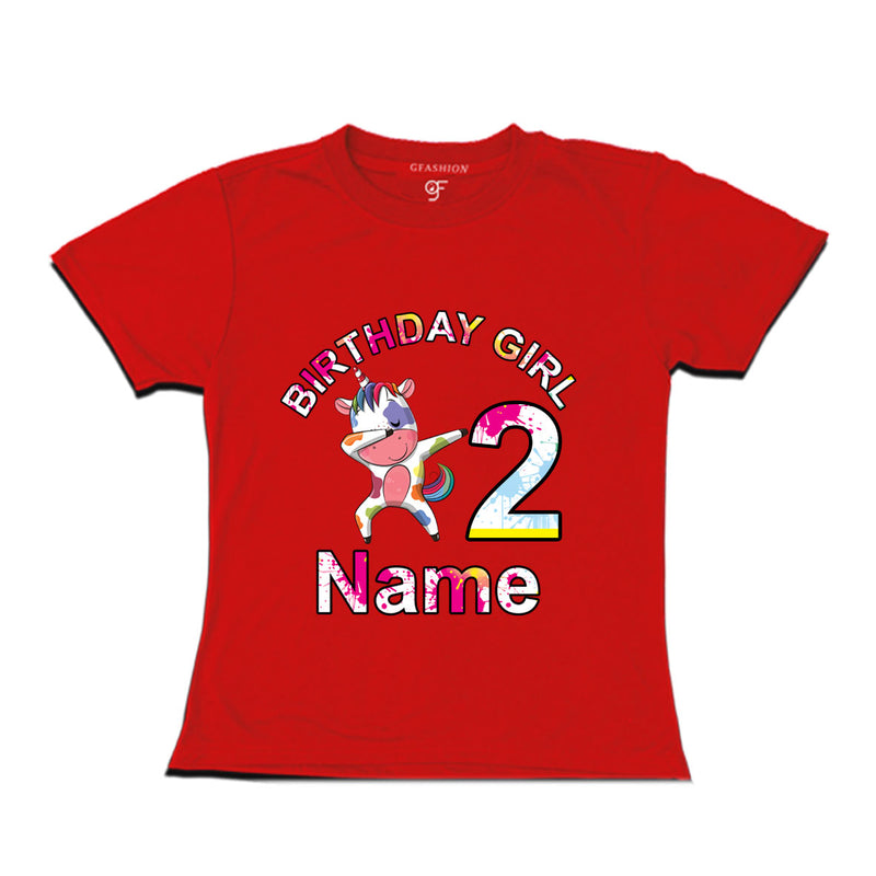 Birthday Girl t shirts with unicorn print and name customized for 2nd year