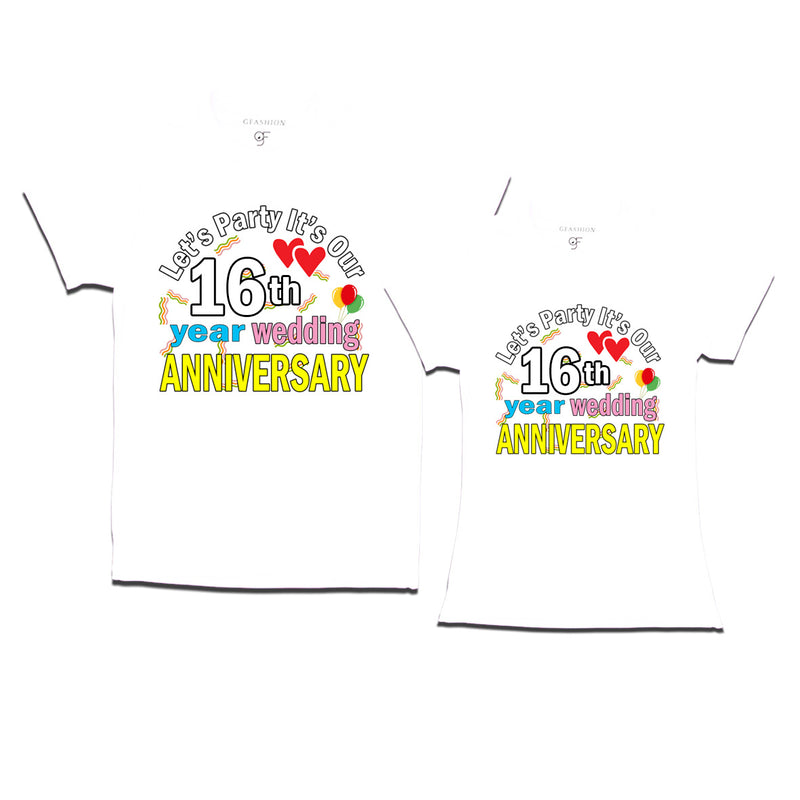 Let's party it's our 16th year wedding anniversary festive couple t-shirts