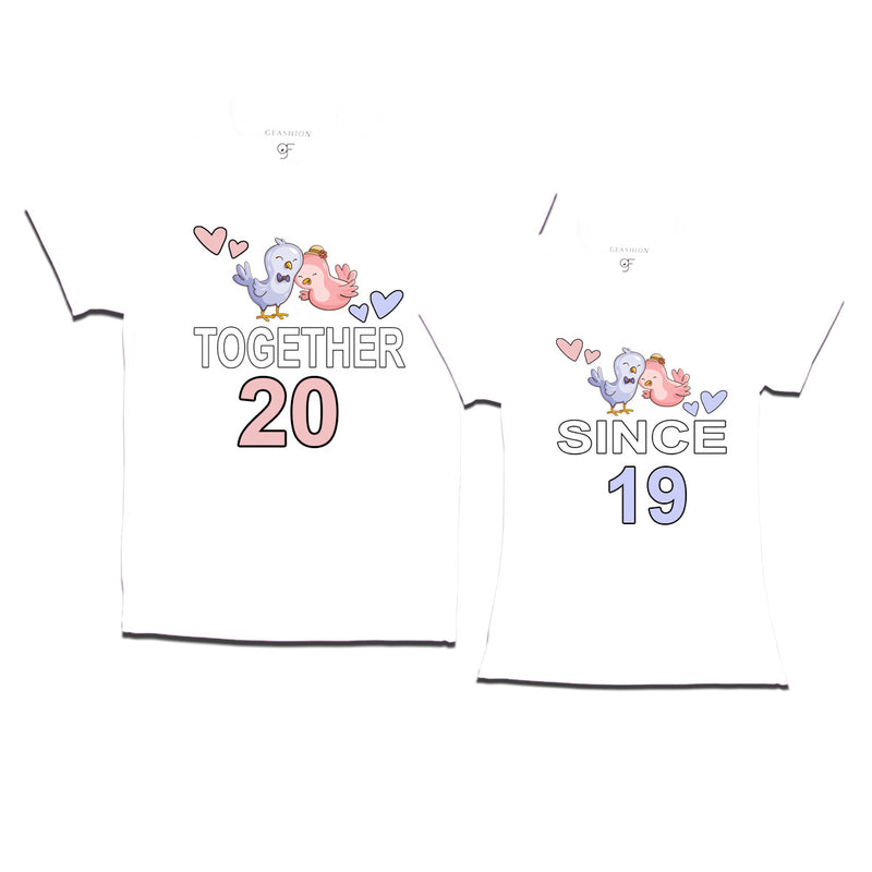 Together since 2019 Couple t-shirts for anniversary with cute love birds