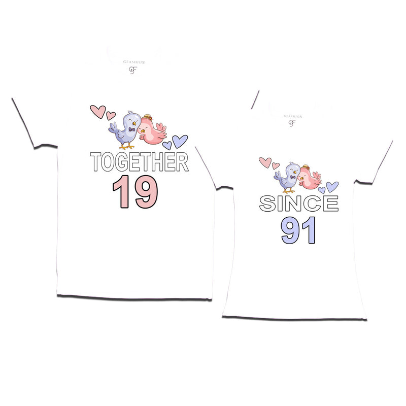 Together since 1991 Couple t-shirts for anniversary with cute love birds