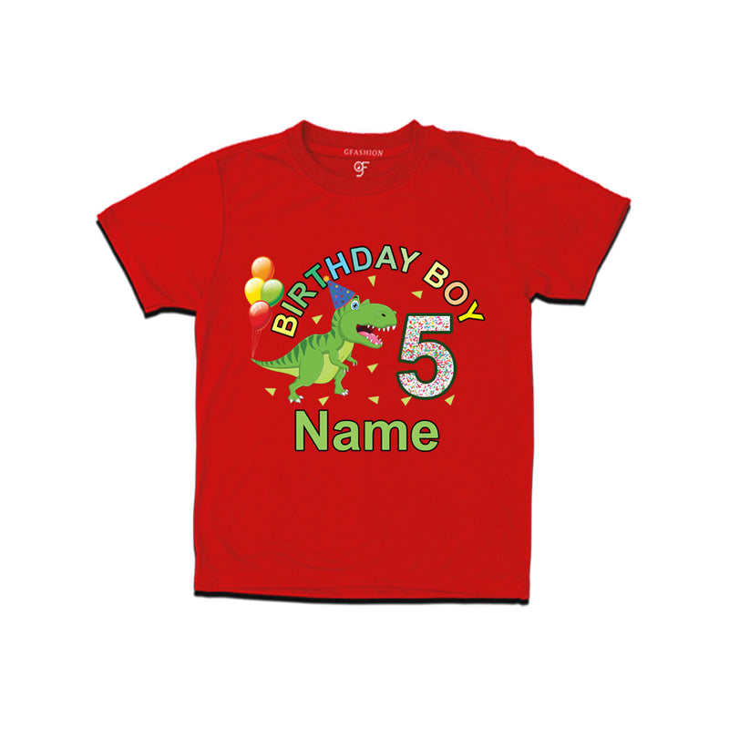 Birthday boy t shirts with dinosaur print and name customized for 5th year