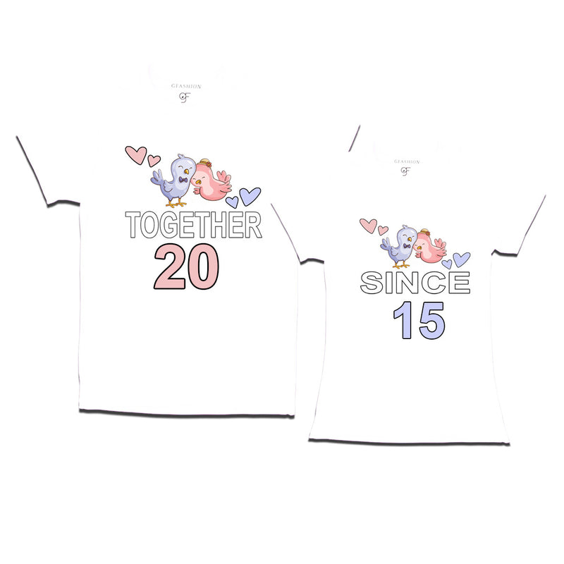 Together since 2015 Couple t-shirts for anniversary with cute love birds