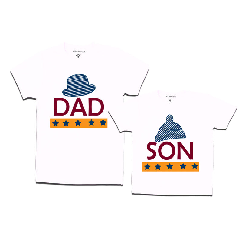 DAD SON HAPPY FAMILY WITH HATS PRINT MATCHING FAMILY T SHIRTS