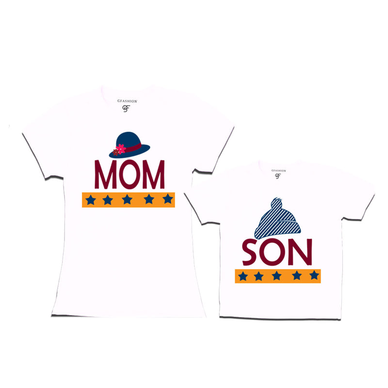 MOM SON HAPPY FAMILY WITH HATS PRINT MATCHING FAMILY T SHIRTS