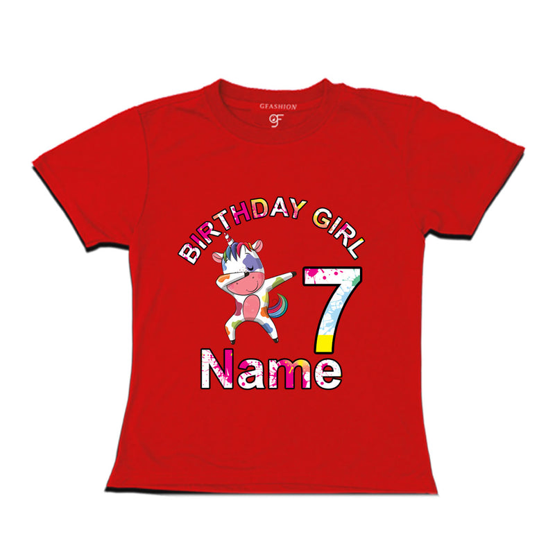 Birthday Girl t shirts with unicorn print and name customized for 7th year