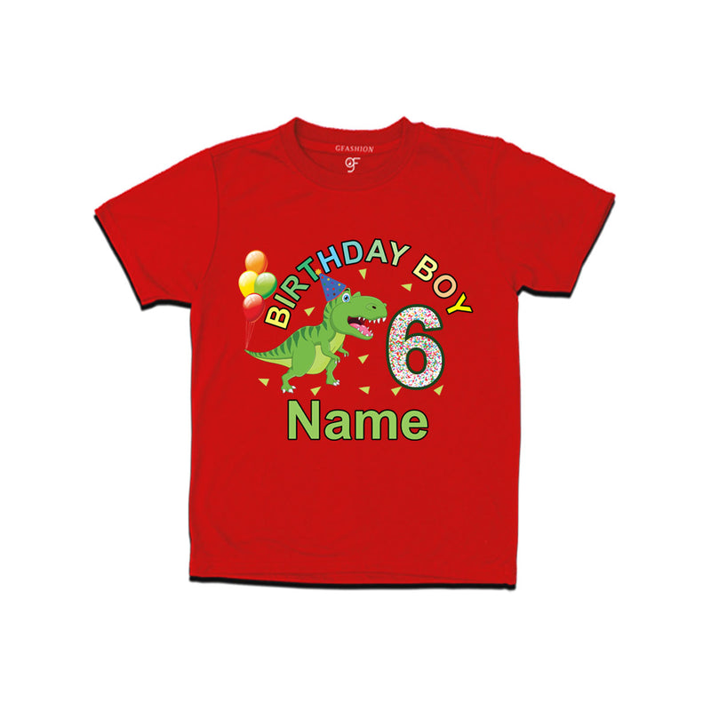 Birthday boy t shirts with dinosaur print and name customized for 6th year