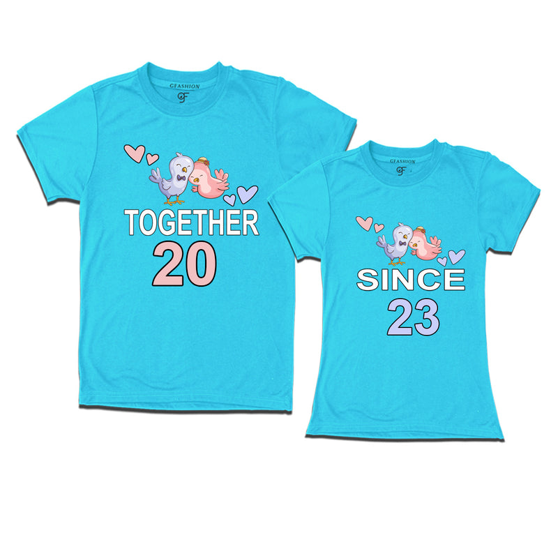 Together since 2023 Couple t-shirts for anniversary with cute love birds