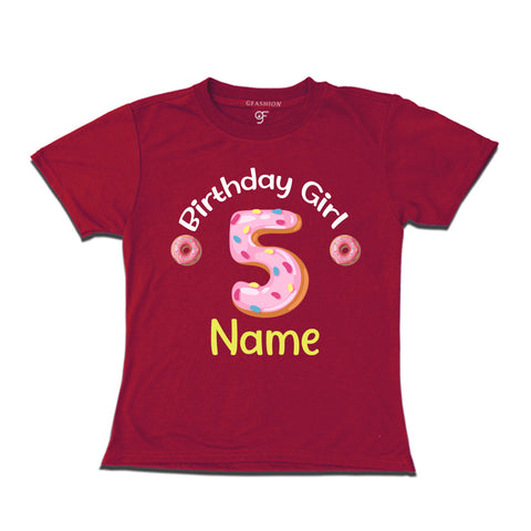 Donut Birthday girl t shirts with name customized for 5th birthday