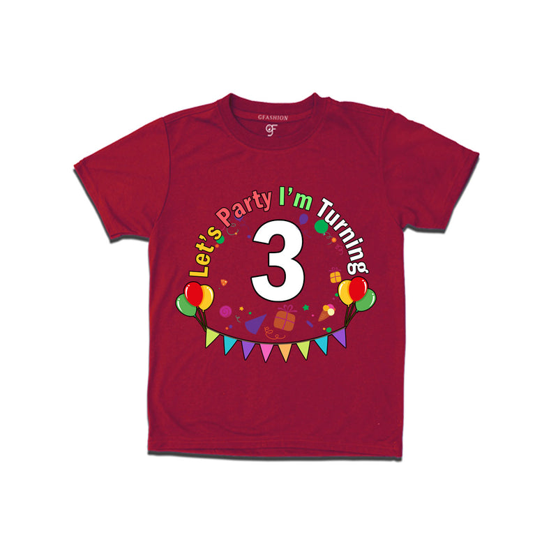 Let's party i'm turning 3 festive birthday t shirts