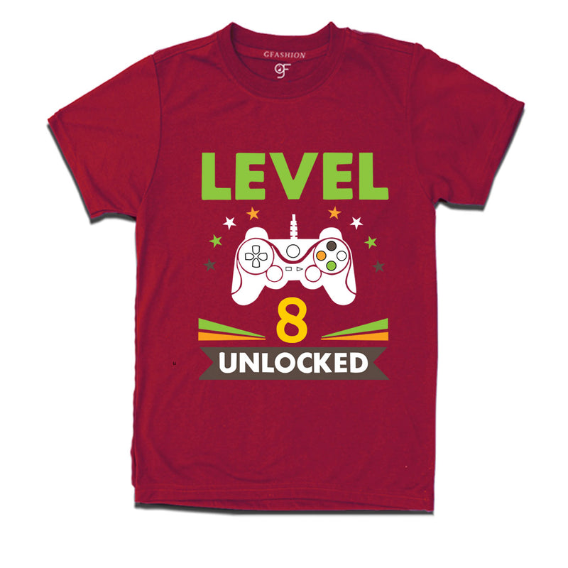 Level 8 Unlocked gamer t-shirts for 8 year old birthday