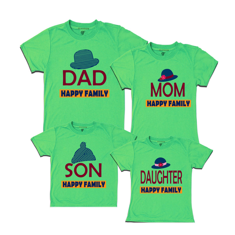 DAD MOM SON DAUGHTER HAPPY FAMILY WITH HATS PRINT FAMILY T SHIRTS