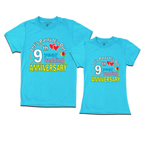 Let's party it's our 9th year wedding anniversary festive couple t-shirts