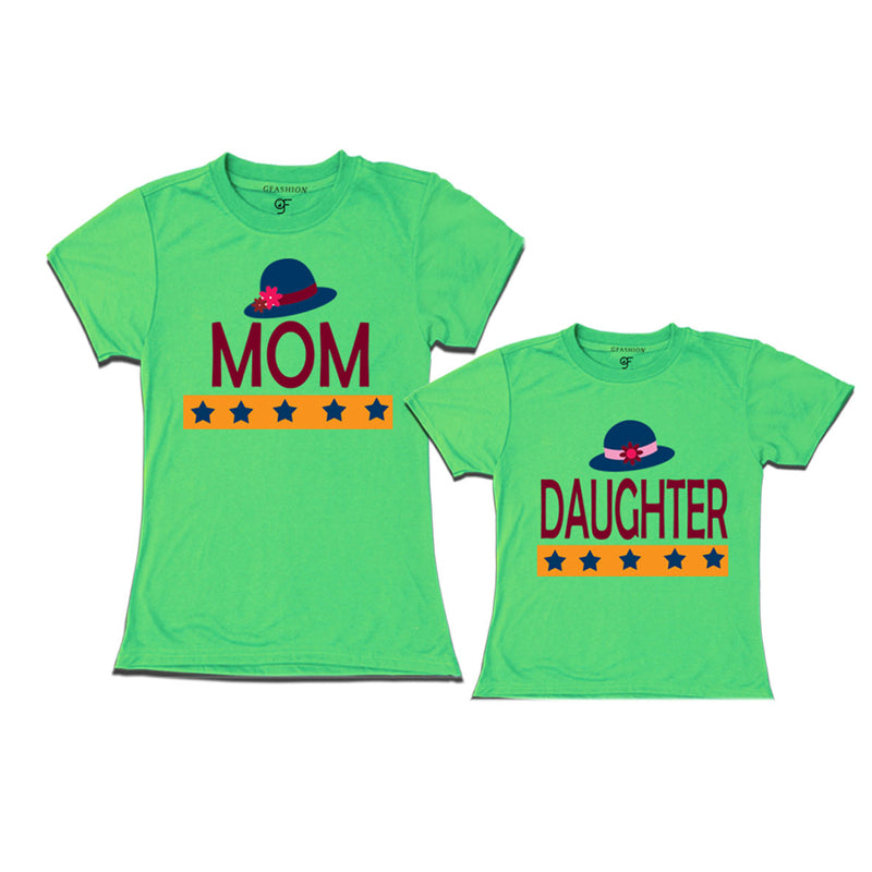 MOM DAUGHTER HAPPY FAMILY WITH HATS PRINT MATCHING FAMILY T SHIRTS