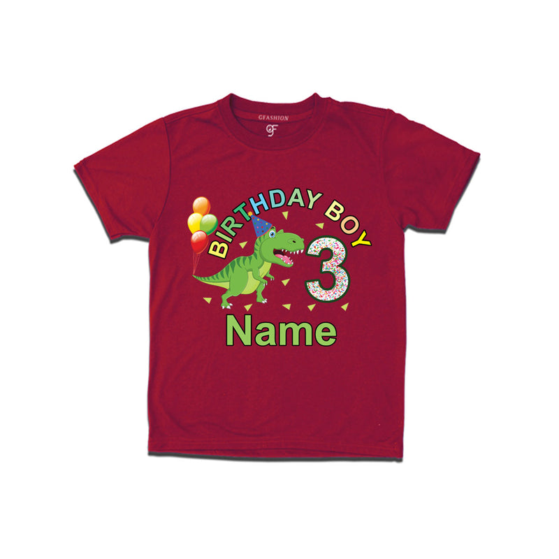 Birthday boy t shirts with dinosaur print and name customized for 3rd year