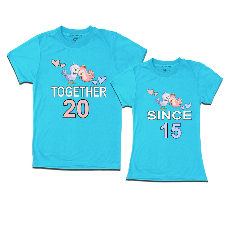 Together since 2015 Couple t-shirts for anniversary with cute love birds
