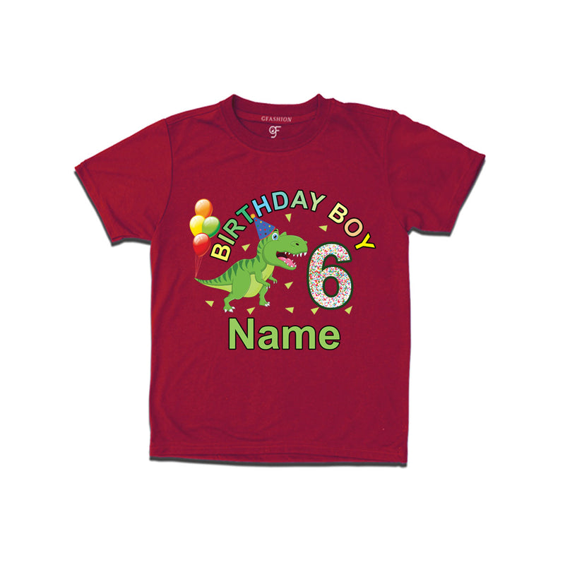 Birthday boy t shirts with dinosaur print and name customized for 6th year