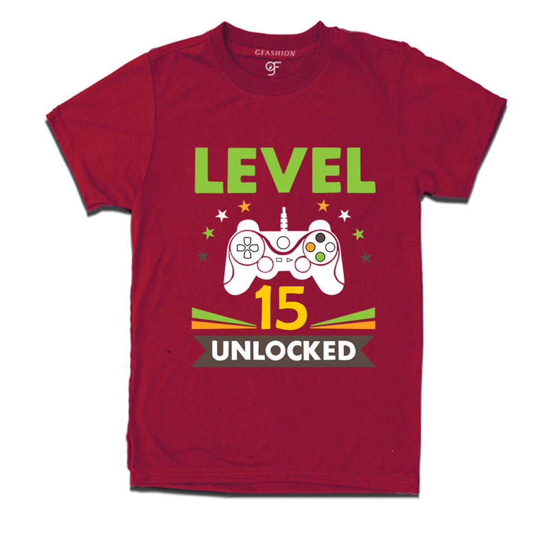 Level 15 Unlocked gamer t-shirts for 15 year old birthday