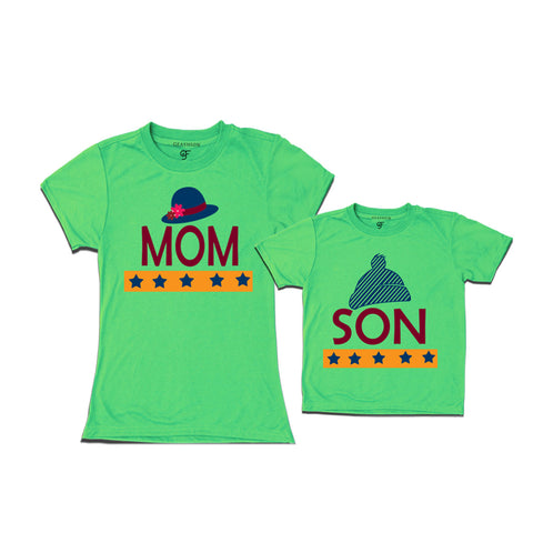 MOM SON HAPPY FAMILY WITH HATS PRINT MATCHING FAMILY T SHIRTS