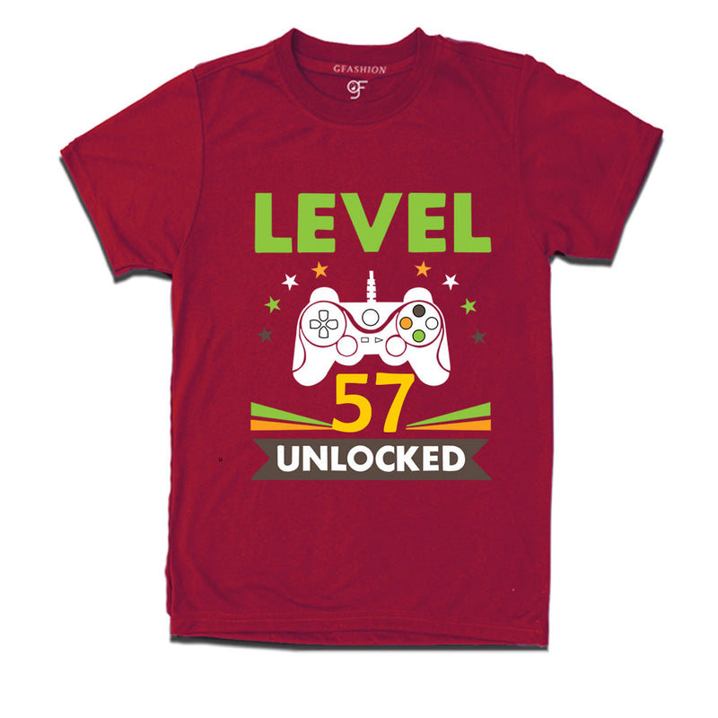 Level 57 Unlocked gamer t-shirts for 57 year old birthday