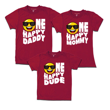 ONE HAPPY DADDY MOMMY DUDE SMILEY FAMILY T SHIRTS