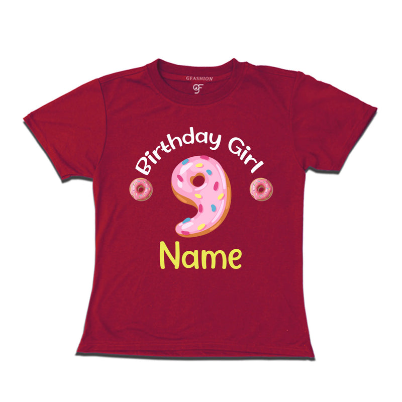 Donut Birthday girl t shirts with name customized for 9th birthday