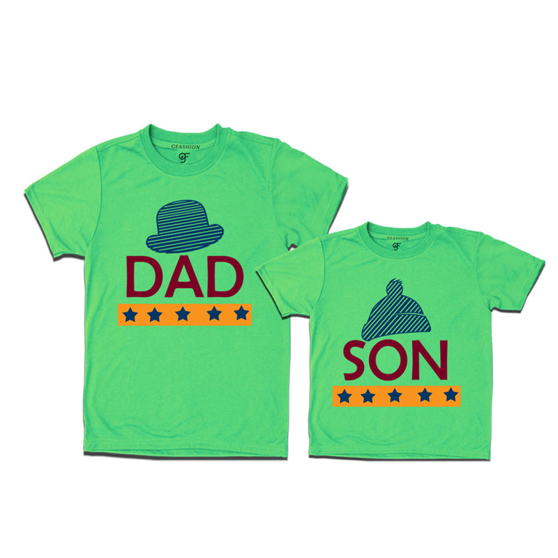 DAD SON HAPPY FAMILY WITH HATS PRINT MATCHING FAMILY T SHIRTS
