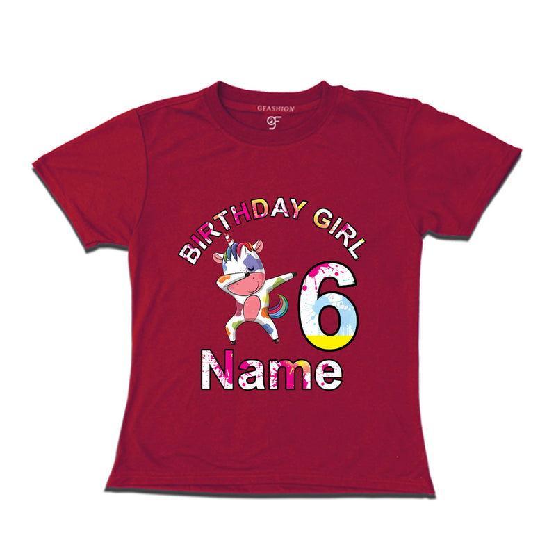Birthday Girl t shirts with unicorn print and name customized for 6th year