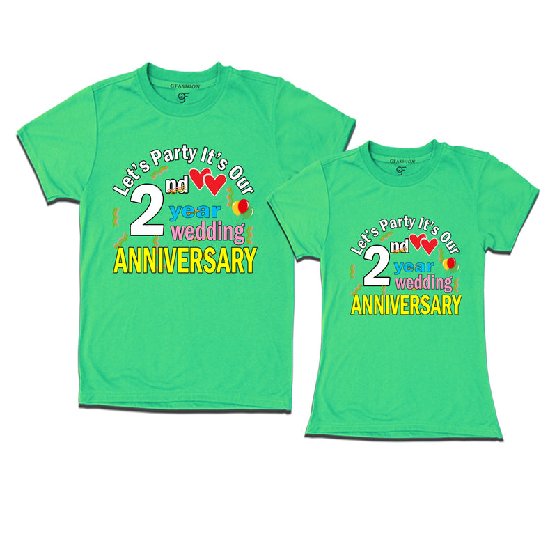 Let's party it's our 2nd year wedding anniversary festive couple t-shirts