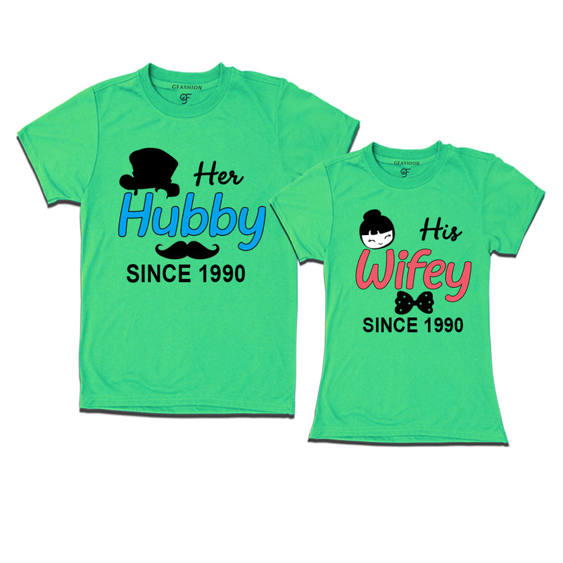 Her Hubby His Wifey since 1990 t shirts for couples