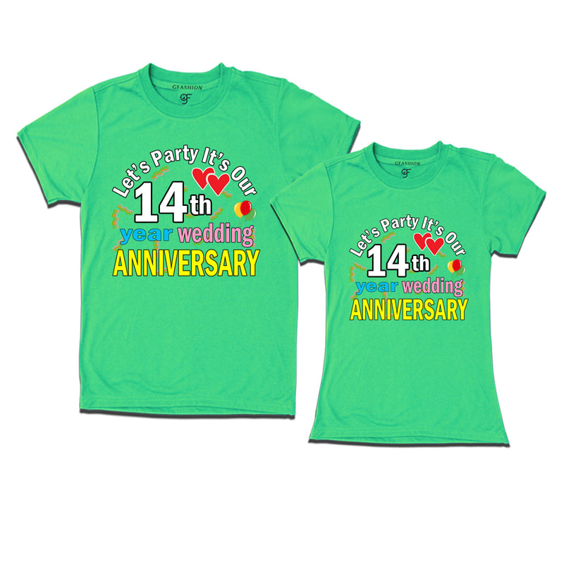 Let's party it's our 14th year wedding anniversary festive couple t-shirts
