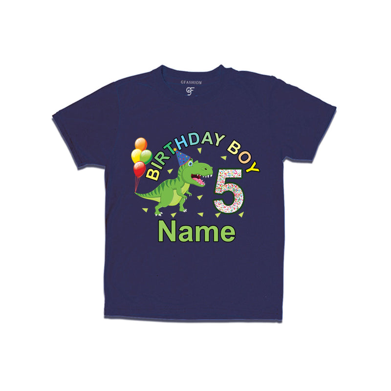 Birthday boy t shirts with dinosaur print and name customized for 5th year