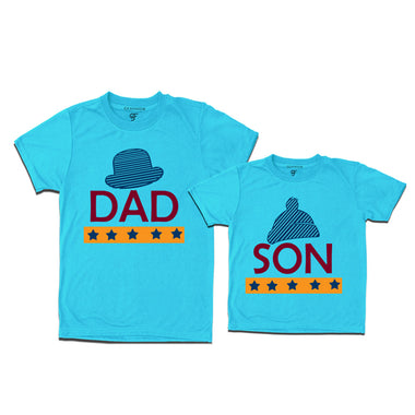 DAD SON HAPPY FAMILY WITH HATS PRINT MATCHING FAMILY T SHIRTS