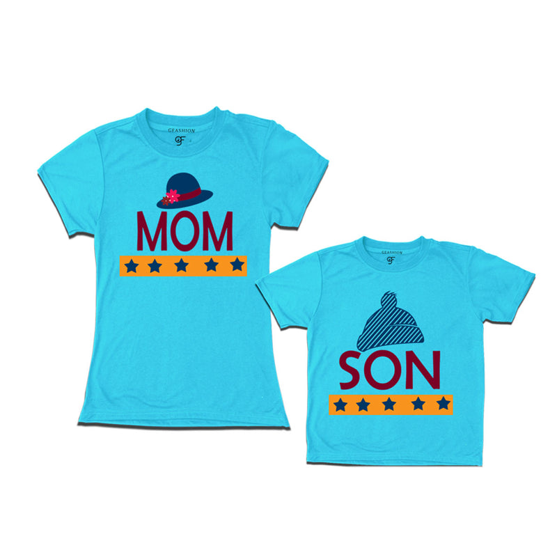 MOM SON HAPPY FAMILY WITH HATS PRINT MATCHING FAMILY T SHIRTS