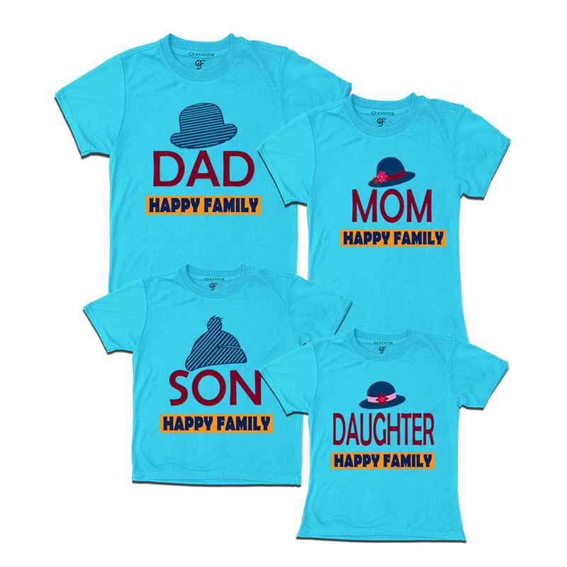 DAD MOM SON DAUGHTER HAPPY FAMILY WITH HATS PRINT FAMILY T SHIRTS