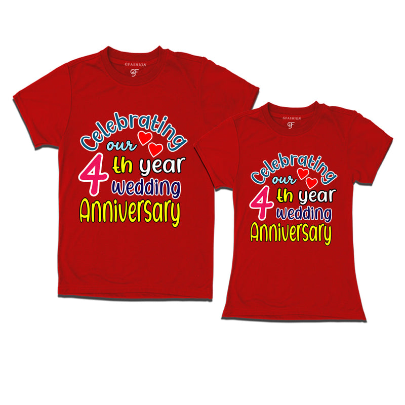 celebrating our 4th year wedding anniversary couple t-shirts